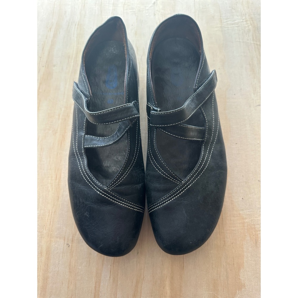 Wolky Black Leather Mary Jane Comfort Shoes Contrast Stitching Women Size 40